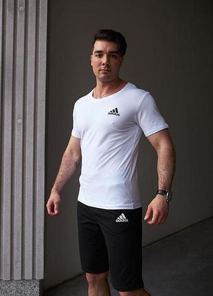 Комплект чоловічий adidas: футболка біла + шорти чорні