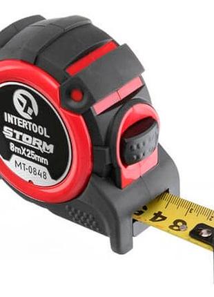 Рулетка intertool 8 м x 25 мм storm магнтит автостоп (mt-0848)