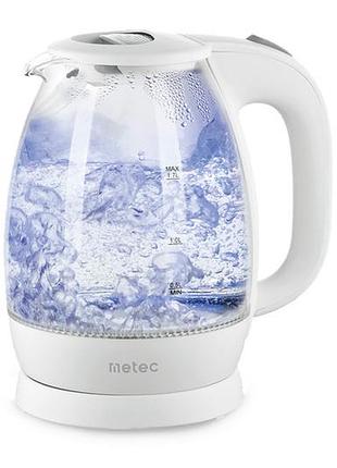Электрочайник стеклянный metec 1.7л белый (700015)