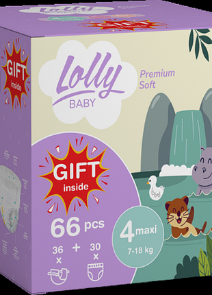 Подгузники и трусики lolly рremiym soft р.4, 66 штук