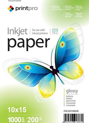 Фотобумага printpro 10×15 см глянцевая 200 г/м² 1000 листов (pge20010004r)