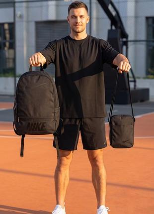 Рюкзак loft черный nike с большим чётким лого + борсетка nike с черным лого