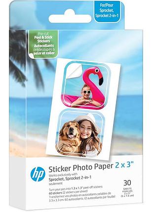 Фотобумага hp cutout sticker zink 2×3" глянцевая самоклеящаяся 30 листов (hpiz2x330c)