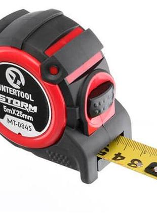Рулетка intertool 5 м x 25 мм storm магнтит автостоп (mt-0845)