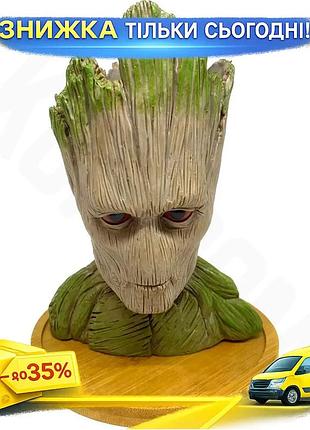 Горшок для цветов и канцелярии грут groot g5 с круглой подставкой для комнатных растений и ручек ku-22