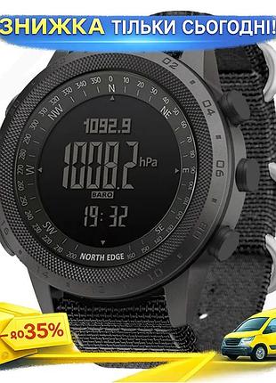 Годинник north edge desert 5bar тактичний з компасом барометром альтиметром термометром чорний 46мм квар ku-22