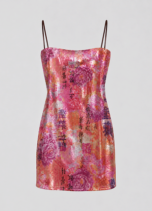 Новое мини платье в пайетках plt shape pink sequin printed backless mini dress - xl