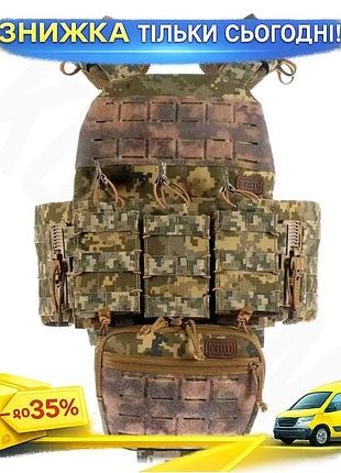 Плитоноска м7 lite с боковыми карманами 15х30+4 подсумока пиксель - cordura 1000d molle velcro ku-22