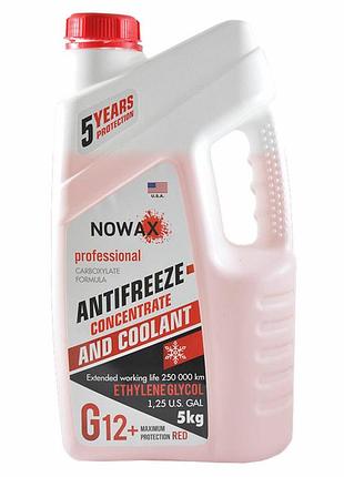 Антифриз nowax red g12 концентрат 5кг для авто охолоджувальна рідина заміна антифризу червоний ku-22