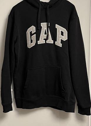 Оригинальное черное худи gap logo fleece hoodie (размер xs)