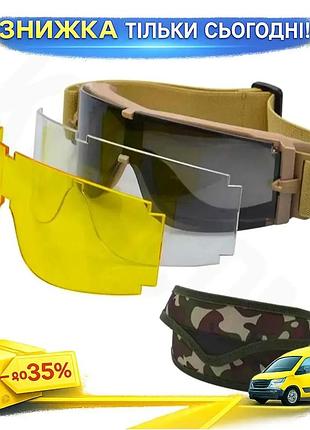 Баллистические очки со сменными линзами uv400 + ударопрочный койот для работы в жару и холодную погоду. ku-22
