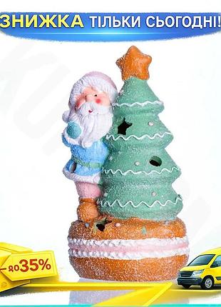 Ku новогодняя фигурка с universal fit подсветкой санта-клаус с елкой фарфоровая 11,5×9×20 см декор для uni2l_k