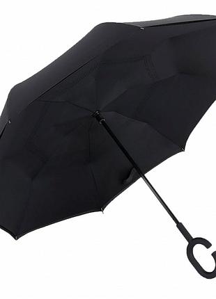Зонт наоборот up-brella чёрный с ручкой hands free двойной купол для защиты от дождя и ветра