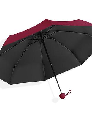 Мини-зонт lesko 190t карманный burgundy с чехлом для женщин защитник от дождя и солнца компактный
