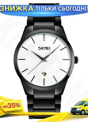 Мужские наручные часы skmei 9140 черные с белым циферблатом кварцевые классические часы для повседневног ku-22