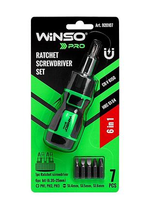 Отвертка winso pro реверсивная с комплектом насадок 6в1