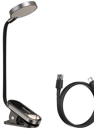 Лампа акумуляторна настільна baseus comfort reading mini clip lamp dgrad-0g, сіра