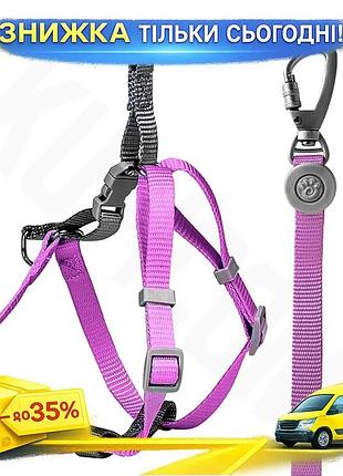 ©➀шлей для собак і кішок taotaopets purple m 1.5 см нейлонова шлейка з повідцем для прогулянок та безпеки ku-22