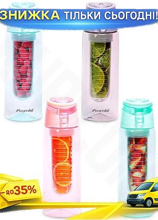 Ku бутылка для воды universal fit kamille fruit 660мл пластиковая с отсеком для фруктов спортивная бут uni2l_k