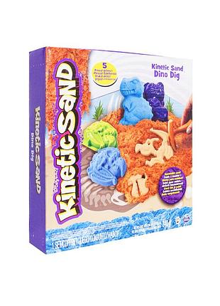 Набор песка для детского творчества - kinetic sand dino (голубой, коричневый, аксессуары, 340 г)