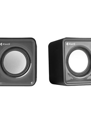 Колонки 2.0 kisonli v310 для пк та ноутбука usb 3.5mm стерео акустична система для музики та фільмів black