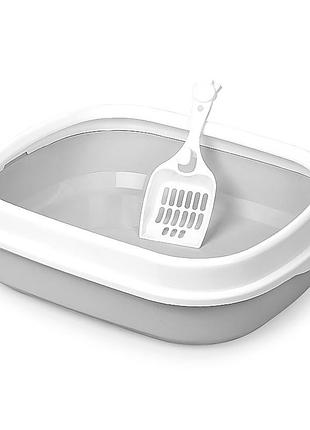 Туалет лоток для кошек с лопаткой taotaopets 225501 46*38*13 см gray