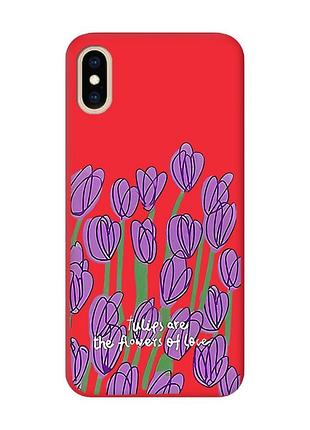 Матовий червоний чохол на iphone xs max тюльпани (принт 265)