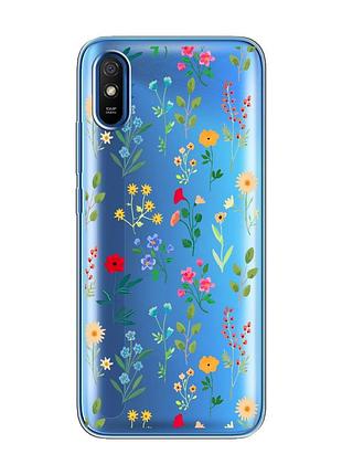 Прозорий чохол на xiaomi redmi 9a :: квітковий фон (принт 269)