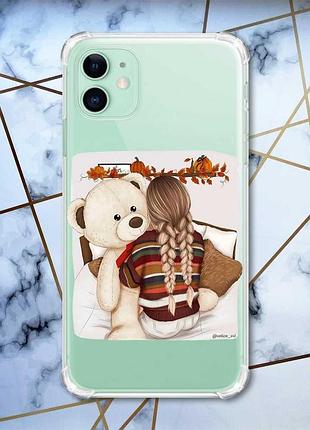 Чохол з потовщеними кутами на apple iphone 11 (6.1) :: дівчинка з ведмедиком (принт 117)
