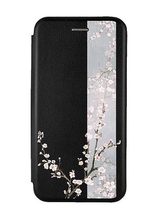 Чехол-книжка с рисунком для xiaomi redmi note 8 pro черный :: цветущая сакура (принт 285)