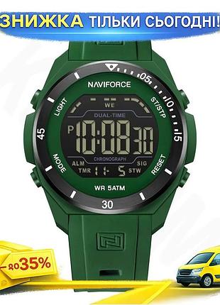 Ku годинники чоловічі тактичні universal fit naviforce водостійкі зелені кварцові з будильником та сек uni2l_k