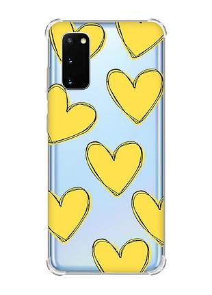 Чохол із потовщеними кутами на samsung galaxy s20 plus :: сердечка жовті (принт 259)