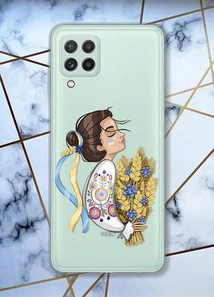 Прозрачный чехол на samsung galaxy a22 4g / m22 / m32 украинка с колосками (патриотический принт 172)