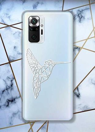 Прозрачный чехол для xiaomi redmi note 10 pro/10 pro max :: колибри (принт 123)