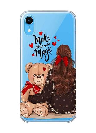 Прозрачный чехол на iphone xr :: девушка с мишкой (принт 188)