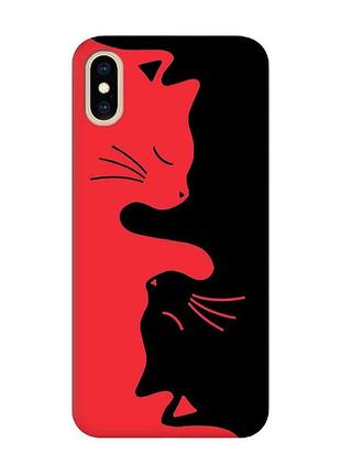 Матовий червоний чохол на iphone xs max котики (принт 118)