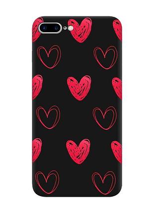 Матовый черный чехол на iphone 7 plus/8 plus :: сердечка красные (принт 77)