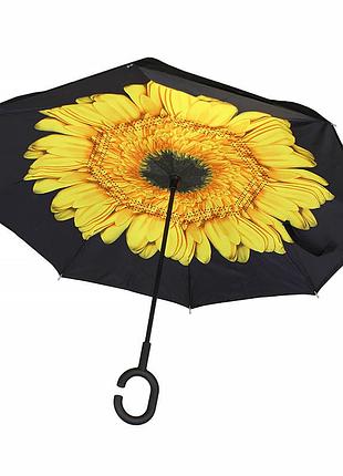 Зонт наоборот up-brella цветок желтый женский с ручкой hands free двойной купол для защиты от дождя