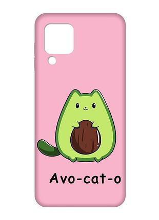 Матовый розовый чехол на samsung galaxy a224g/m32/m22 :: котик авокадо (принт 306)