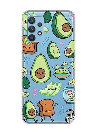 Прозрачный чехол на samsung galaxy a32 :: милашки авокадо каваи (принт 305)