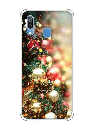 Чехол с утолщёнными углами на samsung galaxy a30 (2019)/a20 (2019) рождественская ёлка (новогодний принт