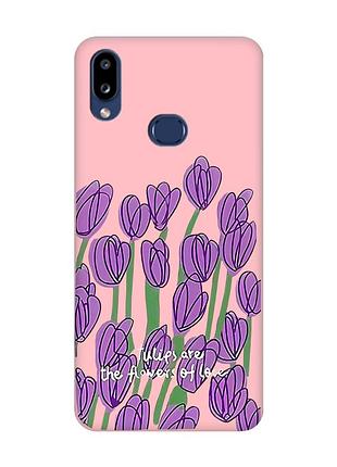Матовый розовый чехол на samsung galaxy a10ѕ a107 тюльпаны (принт 265)