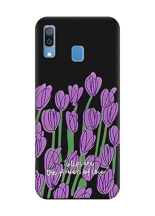 Матовий чорний чохол на samsung galaxy a30 (2019)/a20 (2019) тюльпани (принт 265)
