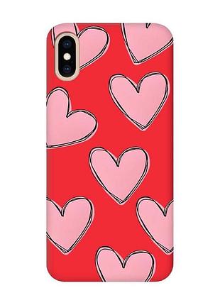 Матовий червоний чохол на iphone xs max сердечка рожеві (принт 78)