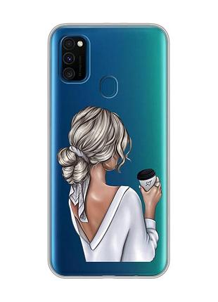 Прозрачный чехол на samsung galaxy m30s/м21 девушка с латте (принт 227)