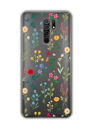 Прозорий чохол на xiaomi redmi 9 :: квітковий фон (принт 269)