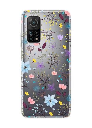 Прозрачный чехол на xiaomi mi 10t/mi 10t pro :: цветочный фон (принт 267)