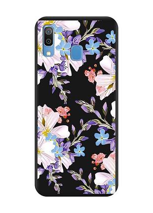 Матовый черный чехол на samsung galaxy a30 (2019)/a20 (2019) цветочный рисунок (принт 272)