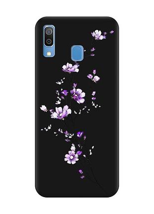 Матовый черный чехол на samsung galaxy a30 (2019)/a20 (2019) веточка цветов (принт 278)