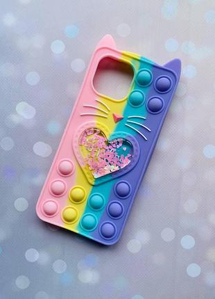 Чехол поп-ит pop it для xiaomi mi 11 lite поп ит котик с сердечком роз.-фиол